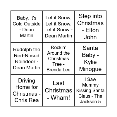 CHRISTMAS MUSIC BINGO Card