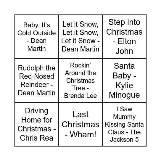 CHRISTMAS MUSIC BINGO Card