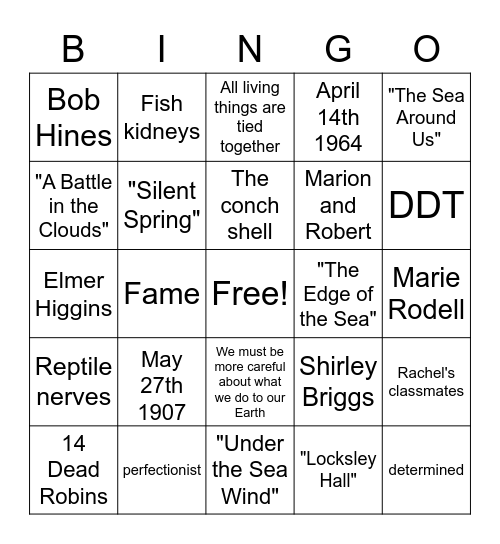 Rachel Carson Review Bingo Card
