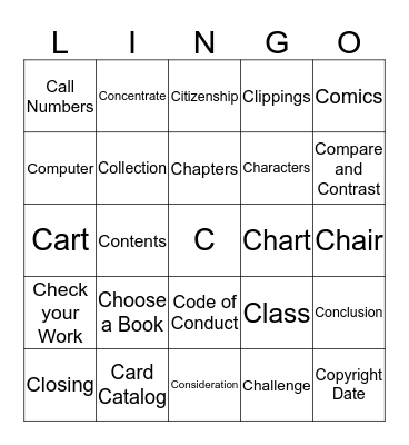 I Spy Library - C Bingo Card