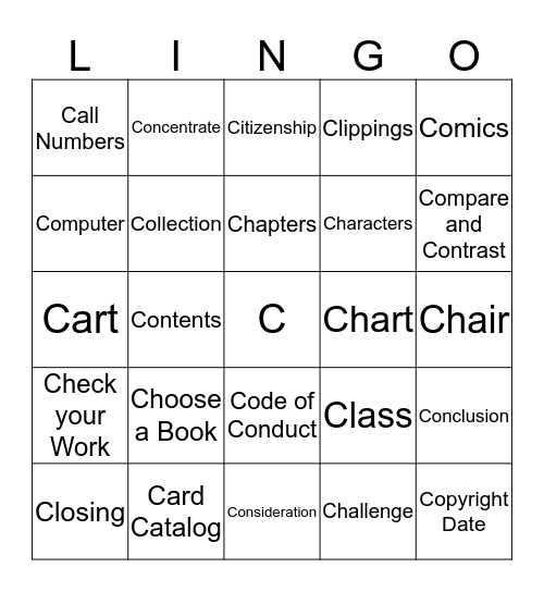 I Spy Library - C Bingo Card