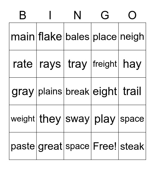 Long A Vowel Teams Bingo Card