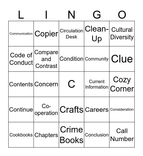 I Spy Library - C Bingo Card