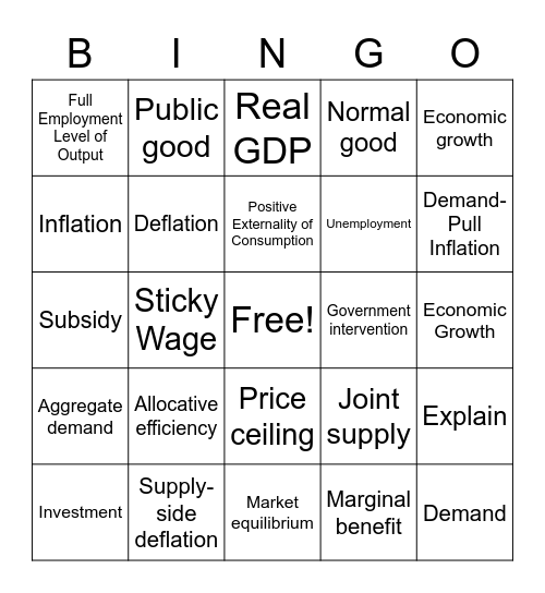 Econ Bingo Card