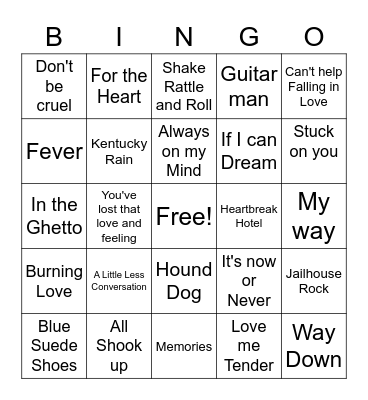 Elvis Music BINGO Card