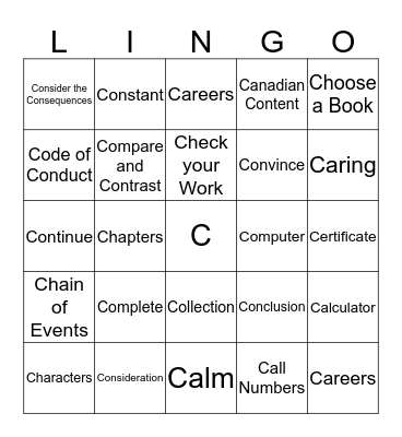 I Spy Library! - C Bingo Card