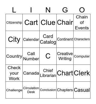 I Spy Library! - C Bingo Card