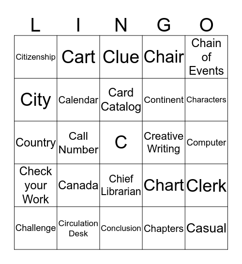 I Spy Library! - C Bingo Card