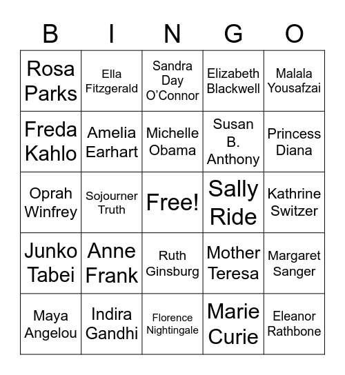 Women of History Bingo Card