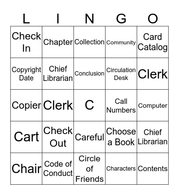 I Spy Library! - C Bingo Card