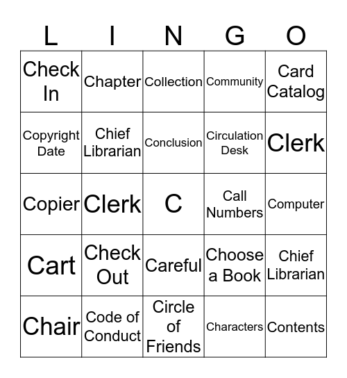 I Spy Library! - C Bingo Card