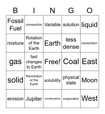 SCIENCE: Unit 1-5 Review Bingo Card
