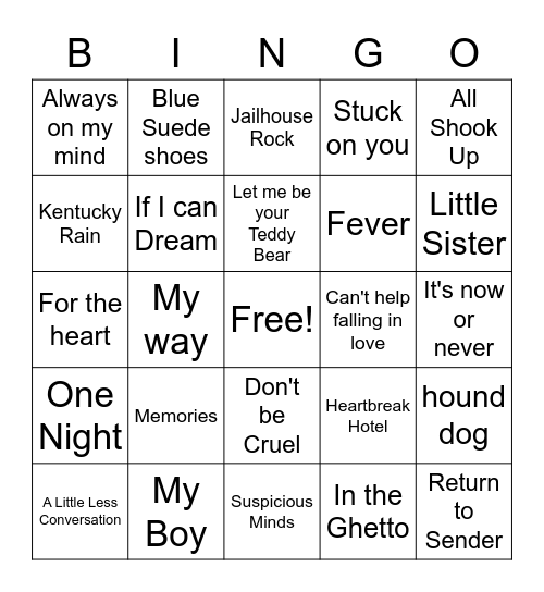 Elvis Music BINGO Card