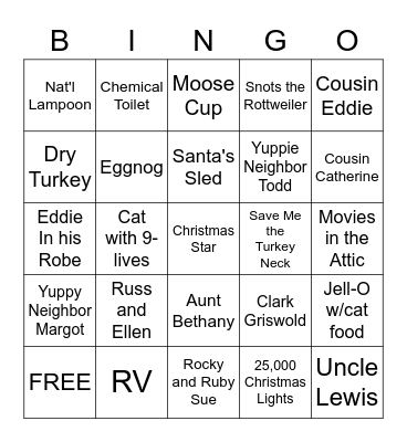 Christmas Vacation Bingo Card