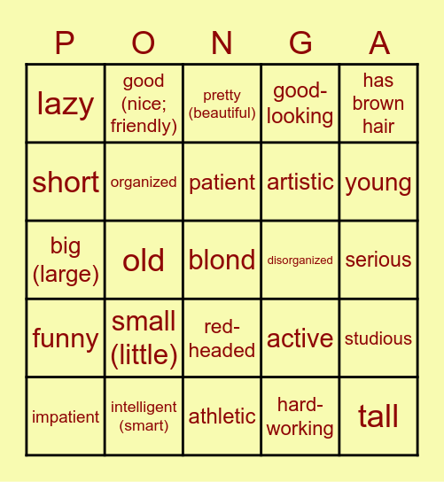 Descripciones Bingo Card