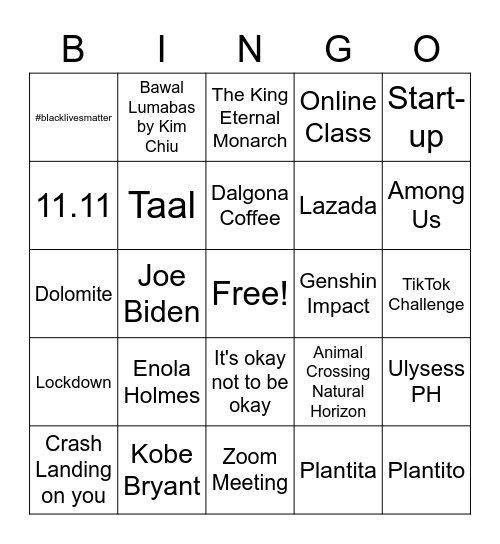 2020 Reminisce Bingo Card