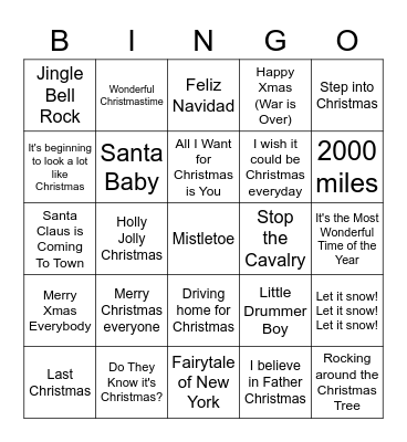 Christmas song bingo! Bingo Card