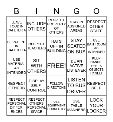 RESPECT Bingo Card