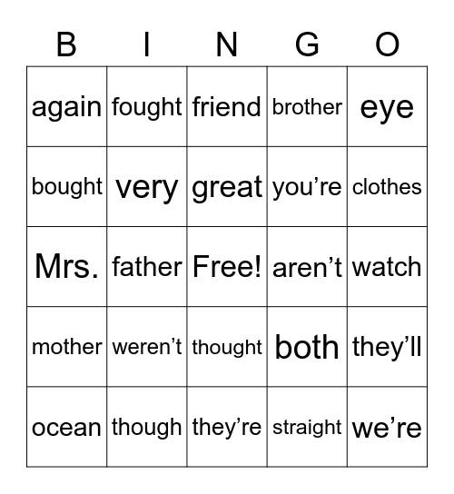 Red Word Bingo Card