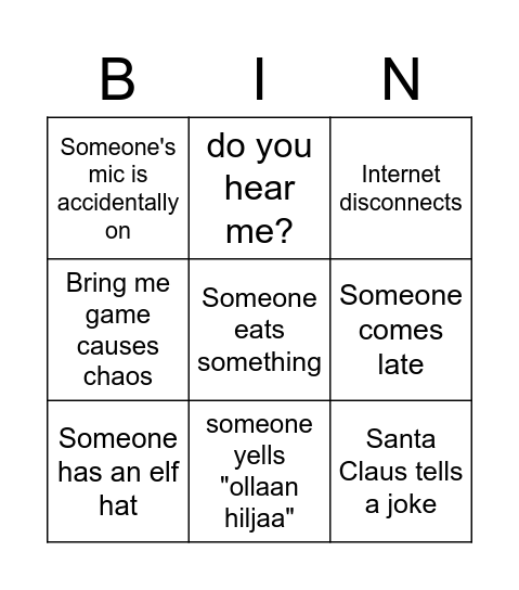 Magna's christmas bingo Card