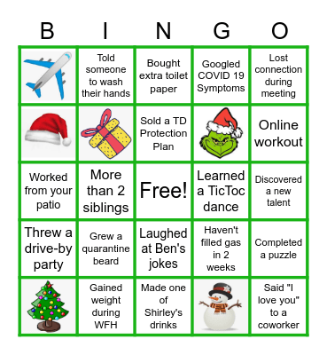 TD - 2020 Year End Bingo Card