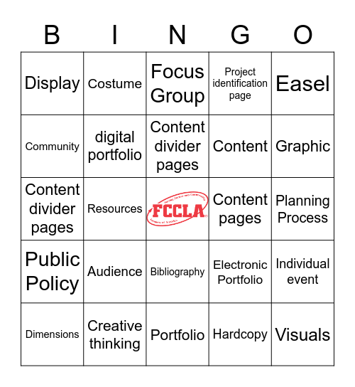 STAR Event Competitive Events Glossary Bingo Card