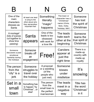 Tropes in Christmas movies Bingo Card