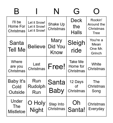 Christmas Song Bingo Card