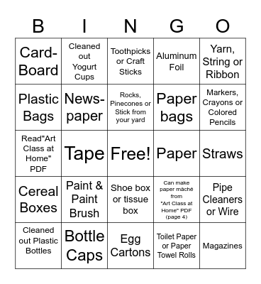 Art Find Bingo Card