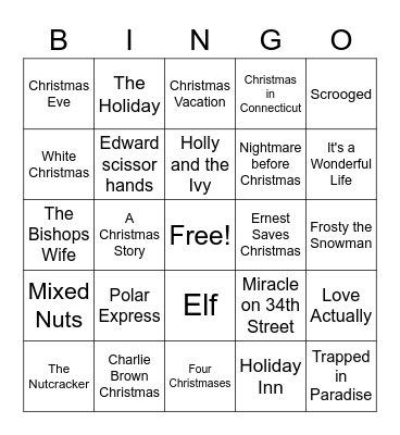 Christmas Movie Bingo Card