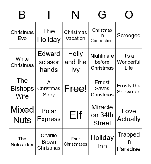 Christmas Movie Bingo Card