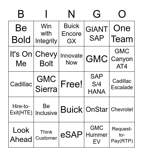 GM Bingo Card