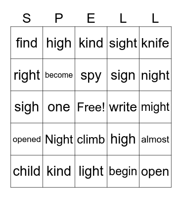 Sight Word and Spelling Word Bingo! Bingo Card