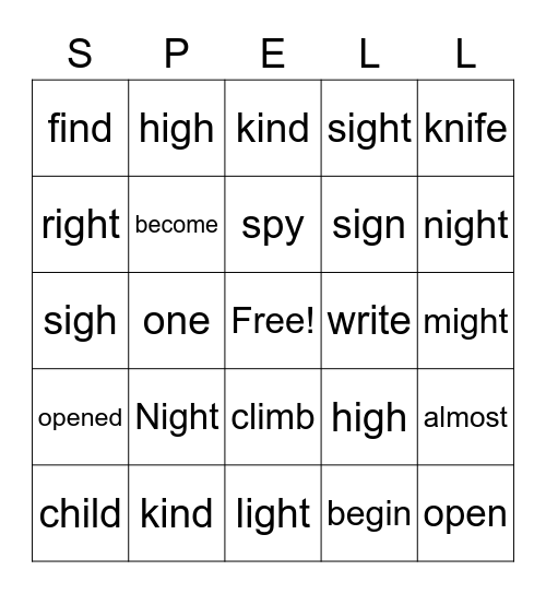 Sight Word and Spelling Word Bingo! Bingo Card