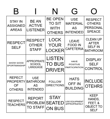 RESPECT Bingo Card