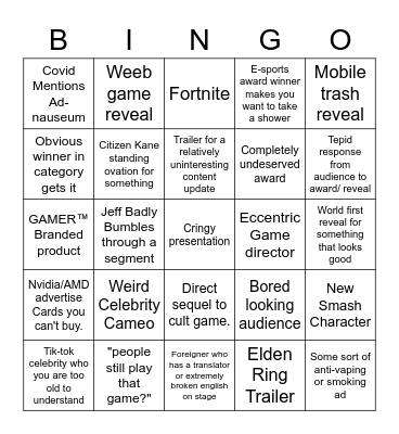 Game Awards Bingo Card