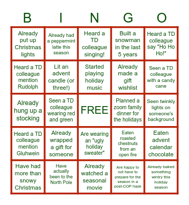 TD VIRTUAL HOLIDAY PARTY BINGO Card