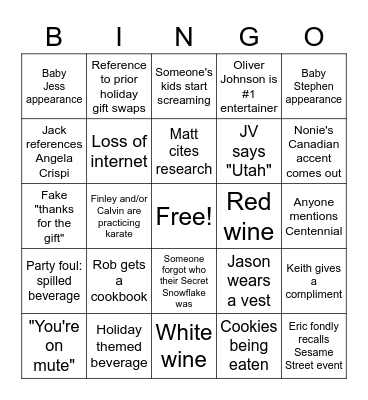 Holiday Happy Hour 2020 Bingo Card