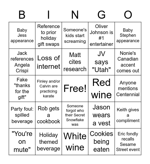 Holiday Happy Hour 2020 Bingo Card