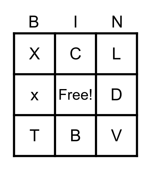 Letter Bingo Card