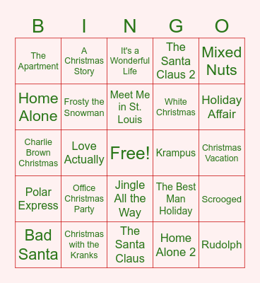 JASS Holiday Movie Bingo! Bingo Card