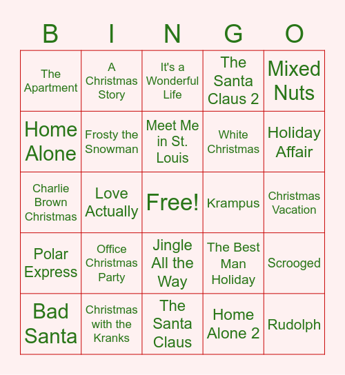 JASS Holiday Movie Bingo! Bingo Card