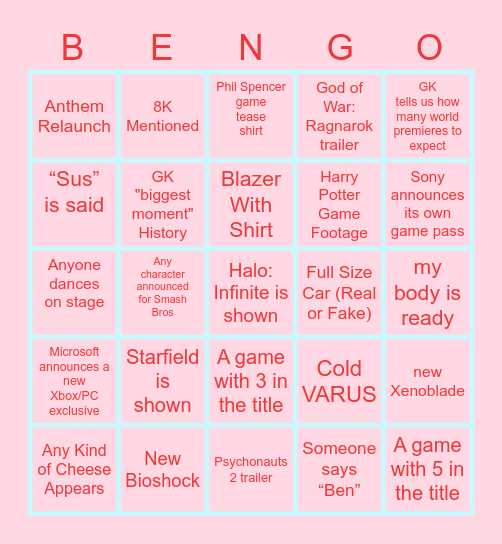 Gamer "Ben"go Bingo Card