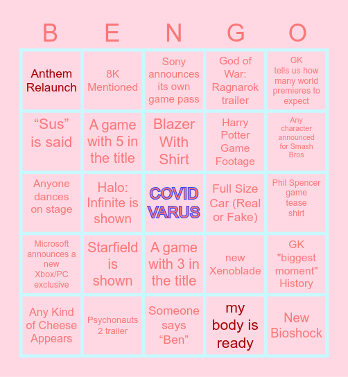 Gamer "Ben"go Bingo Card