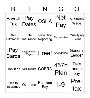 Payroll Bingo Card