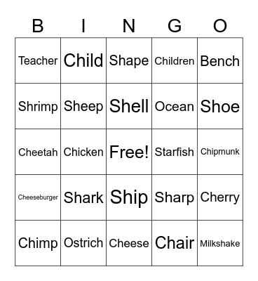 SH & CH Bingo Card