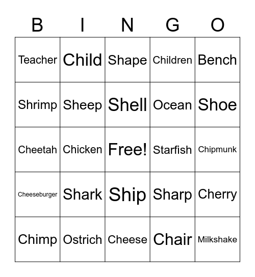 SH & CH Bingo Card