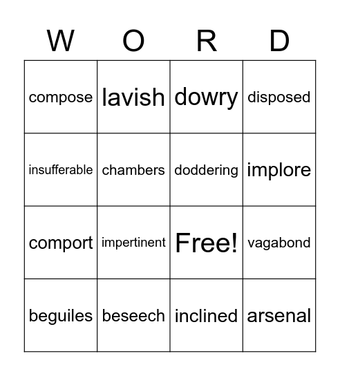 Proud Minded Princess Vocabulary Bingo Card