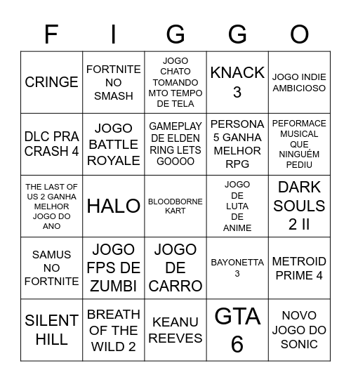 THE GAME AWARDS 2020 FIGUEL Bingo Card