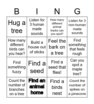 Woodland Bingo Card